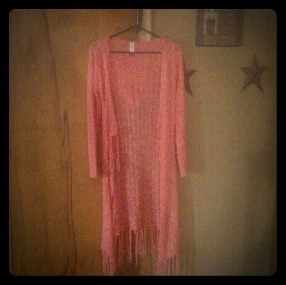 Light weight hooded asymmetrical fringed duster